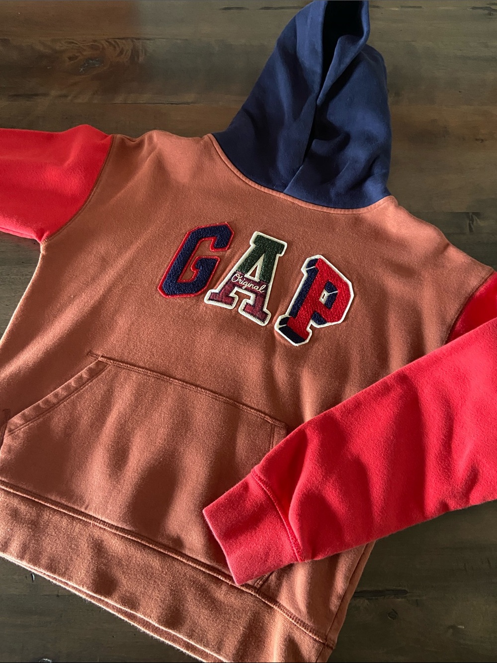GAP Kids Colorblock Hoodie - Coral Body, Red Sleeves & Navy Hood